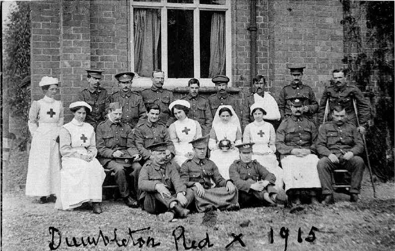 Mono photo of servicemen and nurses at Dumbleton Village Hall